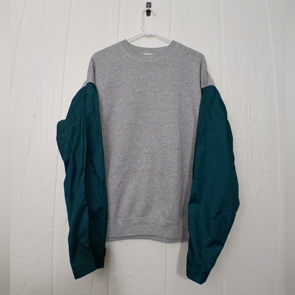 *VTG 90s Fruit Of The Loom Gray Sweatshirt w/Windbreaker Sleeves-Men's XL-Rare